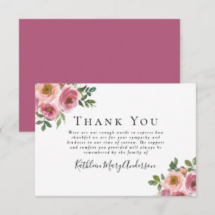 Sympathy Pink Floral Funeral  Thank You Card