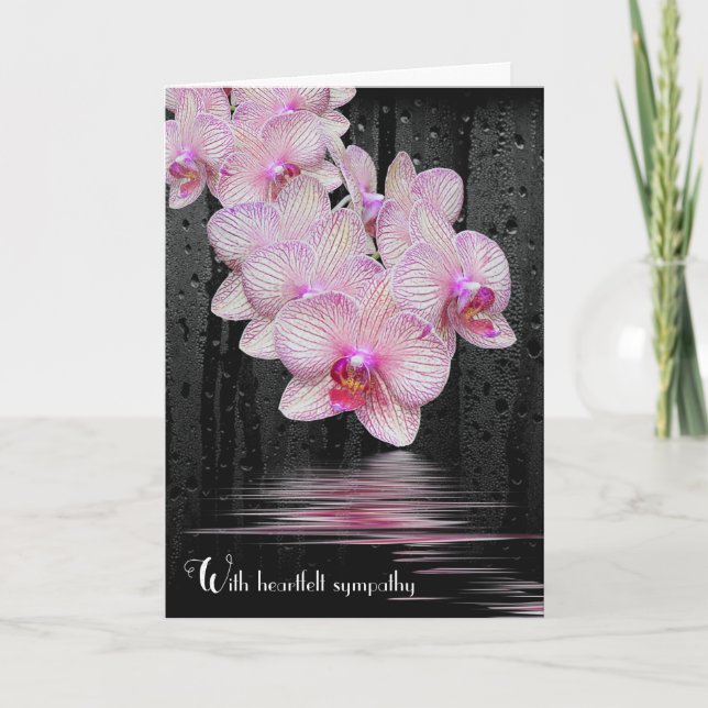 Sympathy Pink Orchids with Raindrops Card (Front)