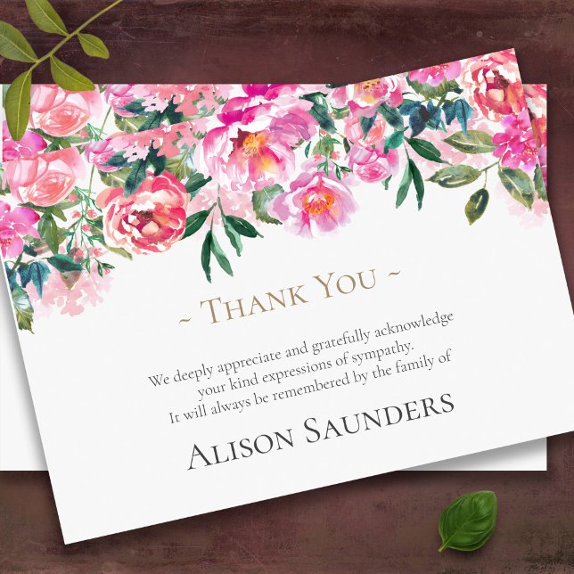 Sympathy Pink Peonies Funeral Thank You Card (pink peonies sympathy bereavement memorial funeral thank you card)
