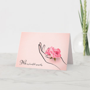 Sympathy  pink rose in hand card