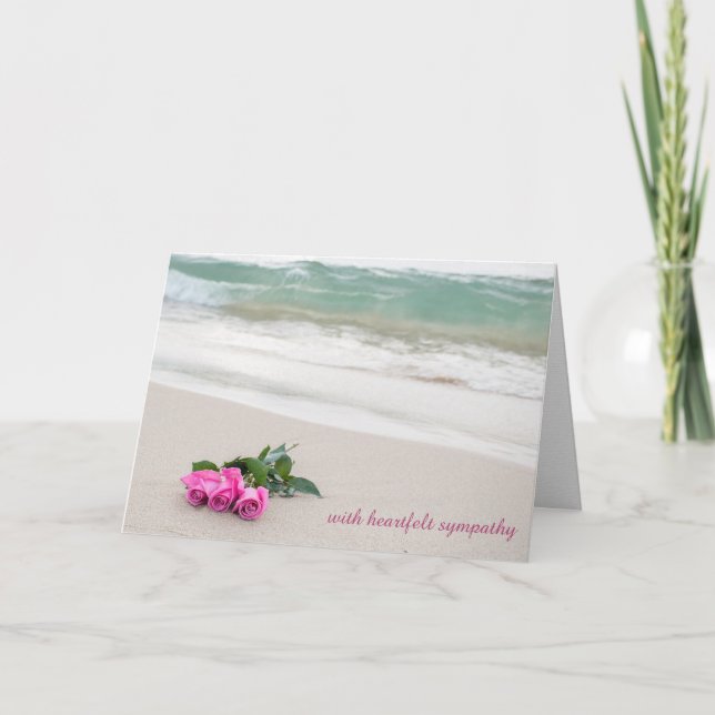 sympathy pink roses on beach sand card (Front)