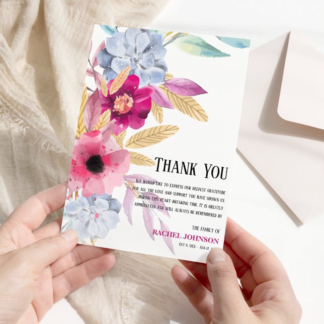 Sympathy Pink Watercolor Floral Funeral Thank You Card (Creator Uploaded)