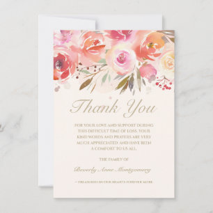 Sympathy Pink Watercolor Floral Thank You Card