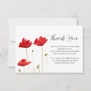 Sympathy Poppies Red Floral Funeral Thank you  Invitation