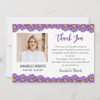 Sympathy Purple Gerberas Funeral Thank You Card