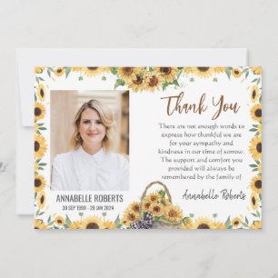 Sympathy Purple Sunflowers Photo Funeral Thank You Card