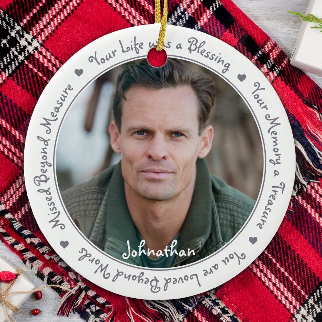 Sympathy Quote Silver Gray Keepsake Memorial Photo Ceramic Tree Decoration (Creator Uploaded)