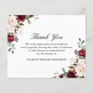 Sympathy Red Pink Floral Thank You Note