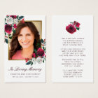 Sympathy Red Rose Floral Gold Photo Prayer Card