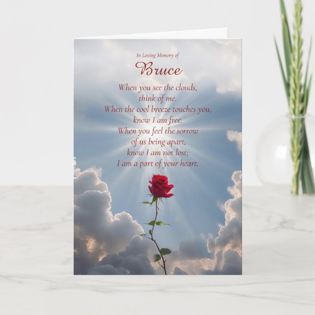 Sympathy Red Rose Personalised Name Spiritual Poem Card (Front)