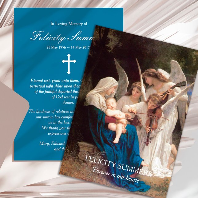 Sympathy Religious Funeral Thank You Card (Mary Song of Angels Sympathy Bereavement Memorial Funeral Thank You Card)