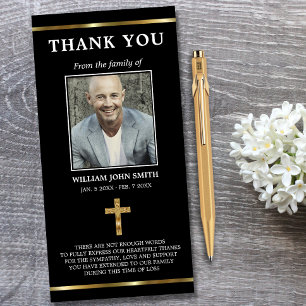 Sympathy Religious Gold Cross THANK YOU PHOTO Card