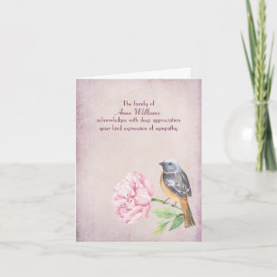 Sympathy Robin on Peony Thank You Card