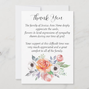 Sympathy Roses Floral Funeral Death Thank you  Invitation