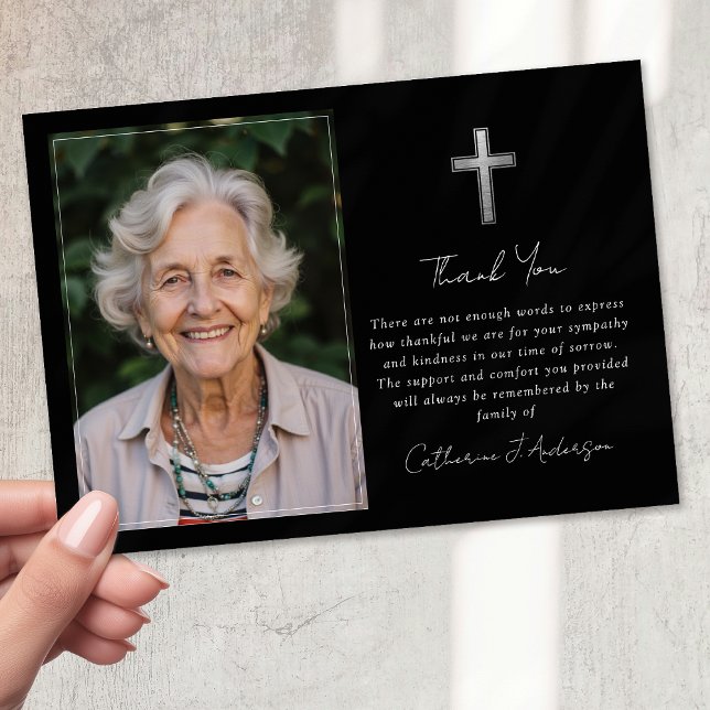 Sympathy Silver Cross Photo Funeral  Thank You Card (Creator Uploaded)