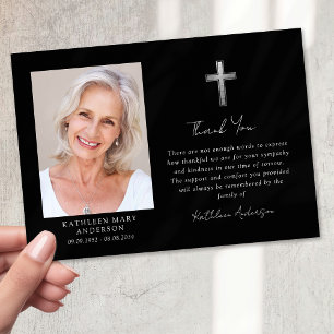 Sympathy Silver Cross Photo Funeral Thank You Card