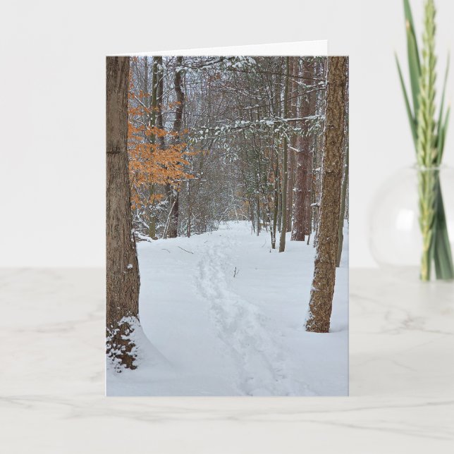 Sympathy Snowy Footprints In a Winter Forest  Card (Front)