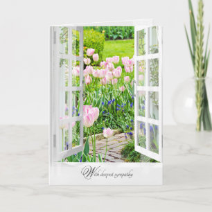 sympathy spring garden with pink tulips card