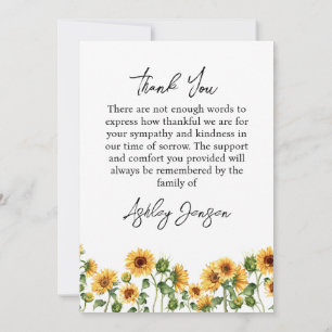Sympathy Sunflower Funeral Thank You Card