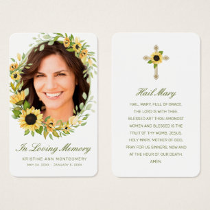 Sympathy Sunflower Green Script Photo Prayer Card