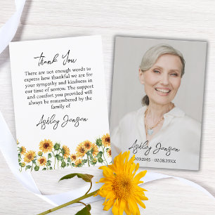 Sympathy Sunflower Photo Funeral Thank You Card