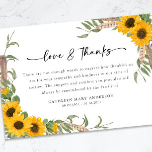 Sympathy Sunflowers Funeral Thank You Card