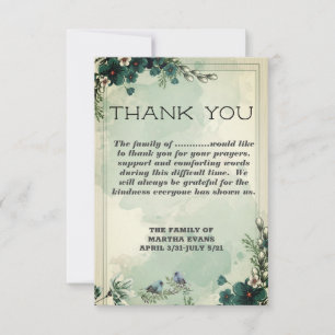 Sympathy Teal Florals Sympathy Thank you Card