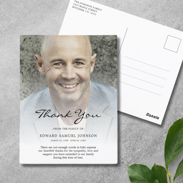 Sympathy Thank You Custom Funeral Photo Postcard (Sympathy Thank You Photo Postcard)