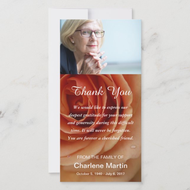 Sympathy Thank You Memorial Funeral Floral Rose (Front)