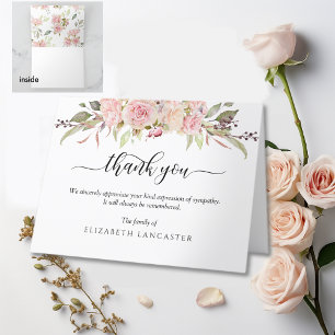 Sympathy Thank you Note, Blush Pink Floral Funeral