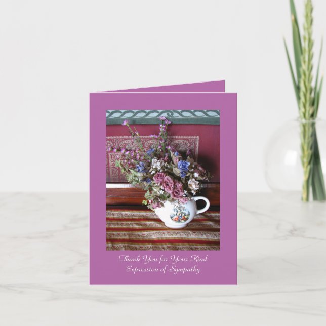Sympathy Thank You Vintage Flower Teapot Note Card (Front)