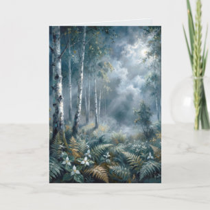 Sympathy Trilliums in Birch Forest in Moonlight Card