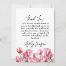 Sympathy Tulip Photo Funeral Thank You Card