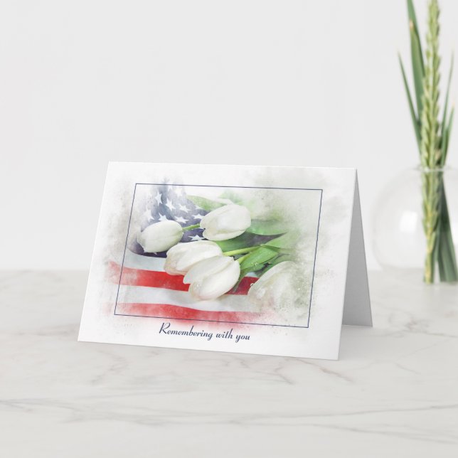 Sympathy tulips on flag for veteran card (Front)