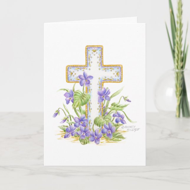 Sympathy Violet Cross Greeting Card (Front)