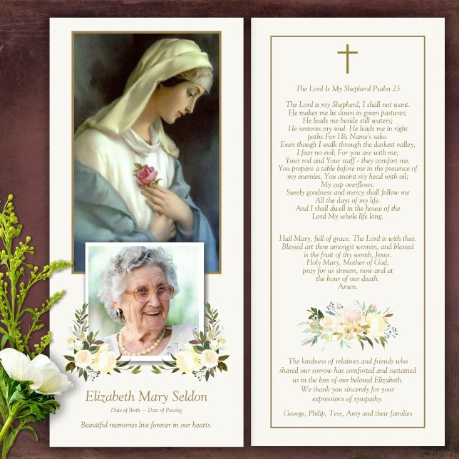 Sympathy Virgin Mary Funeral Thank You Card (Catholic, Religious, Celebration of Life, In Loving Memory of, Forever in our hearts, funeral cards)