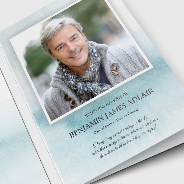 Sympathy Watercolor Blue Funeral Thank You Card (Sympathy Photo Celebration of Life, In Loving Memory, Forever in our Hearts Funeral thank you cards)