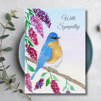 Sympathy Watercolor Bluebird In Wisteria Tree