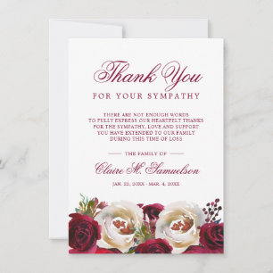 Sympathy Watercolor Floral Burgundy Funeral Thank You Card