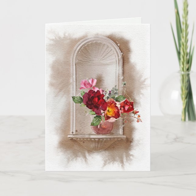 Sympathy Watercolor Flowers and Wine Glass Card (Front)