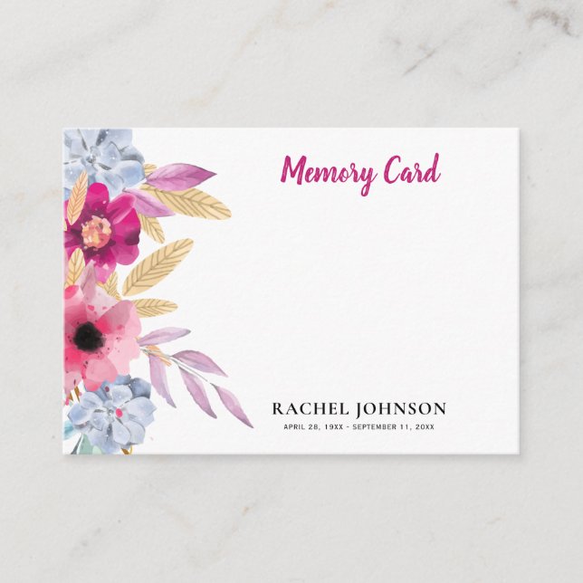 Sympathy Watercolor Flowers Memory  Enclosure Card (Front)