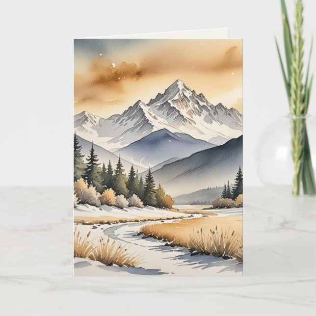 Sympathy Watercolor Snow-capped Mountains Card (Front)