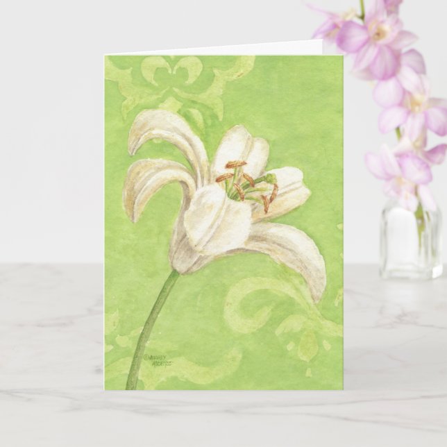 Sympathy White Lily Religious Comfort Peace Card (Orchid)