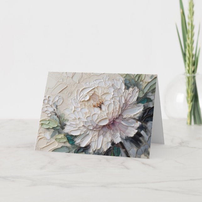 Sympathy White Peony Impasto Painting Card (Front)