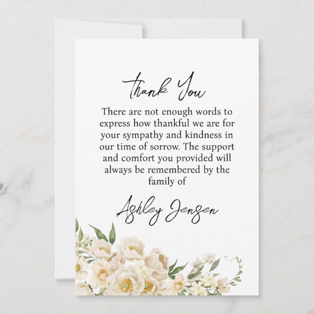 Sympathy White Rose Photo Funeral Thank You Card (Back)