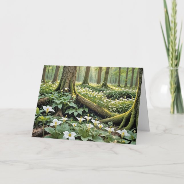 Sympathy White Trilliums In a Spring Forest Card (Front)