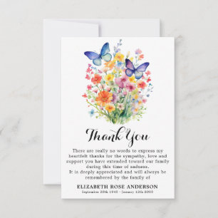Sympathy Wildflowers Butterflies Memorial Funeral Thank You Card