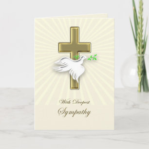 Sympathy with a golden cross and dove. card