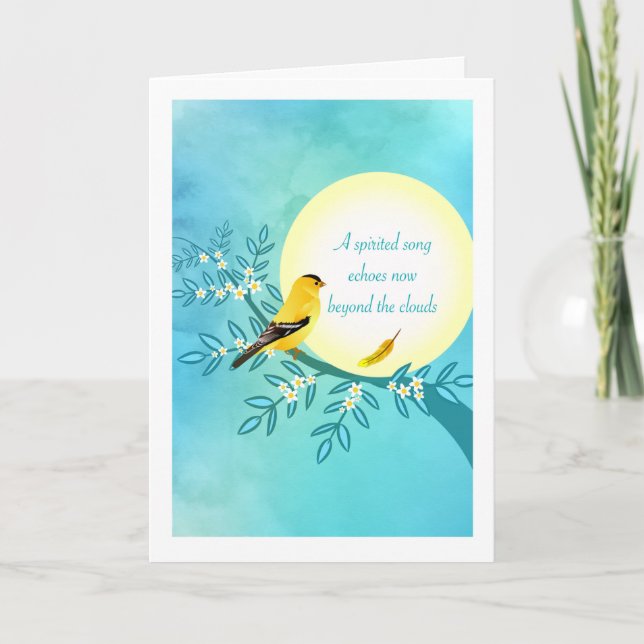 Sympathy with Goldfinch Bird on a Flowering Branch Card (Front)