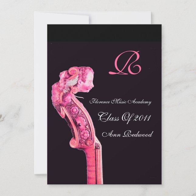 SYMPHONIA  CLASSIC MUSIC GRADUATION MONOGRAM pink Invitation (Front)